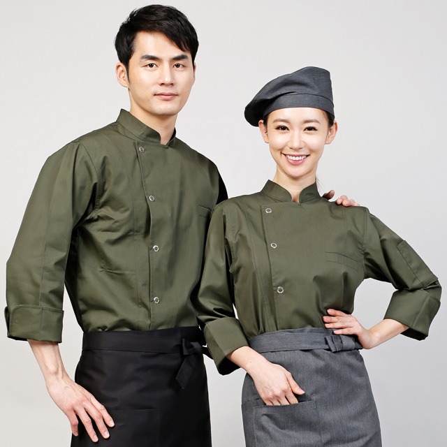 포미나가운 카키 스냅 메쉬 칠부조리복 